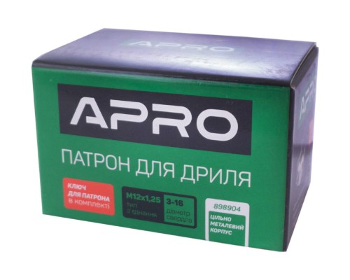 Патрон для дрилі з ключем Apro - M12 x 1,25 x 3-16 мм